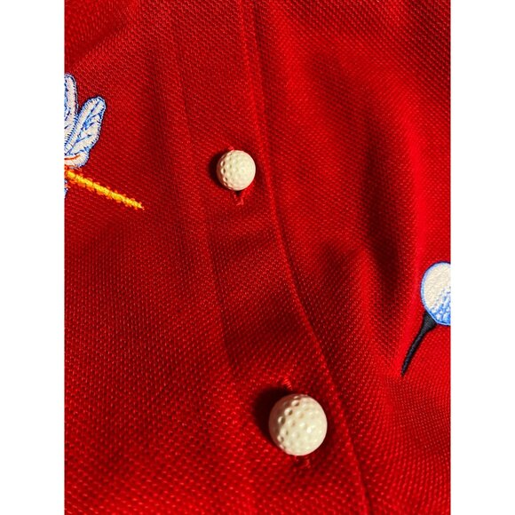 Karen Scott Red Golf Button Up Cardigan Medium Novelty Embroidered Long sleeve - Picture 6 of 16